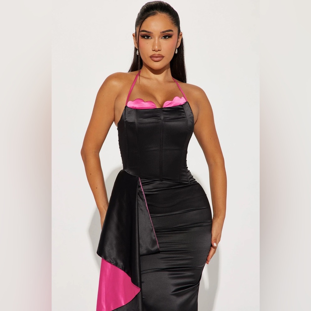 Fashion Nova Tokyo Nights Corset Satin Gown-XS NWT🖤💗 - Picture 2 of 5